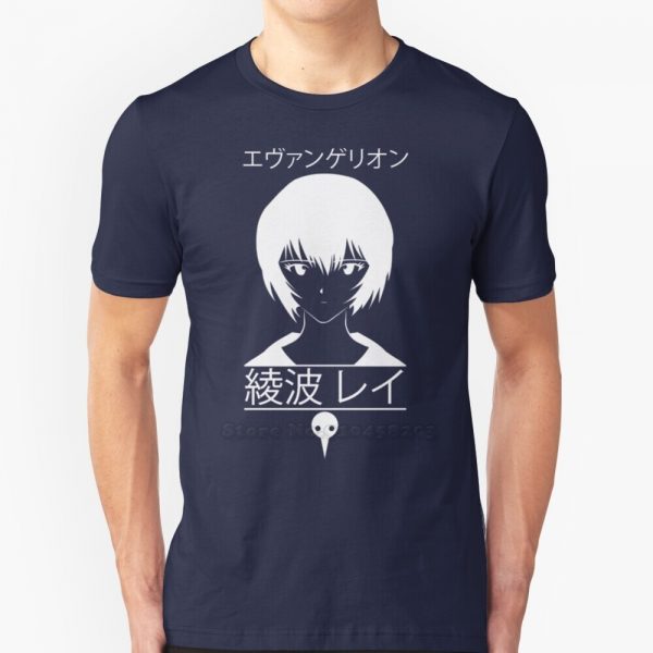 Tenshi Ayanami T Shirt Round Collar Short Sleeve T Shirts Anime Evangelion Ayanami Rei Black White - Evangelion Merch