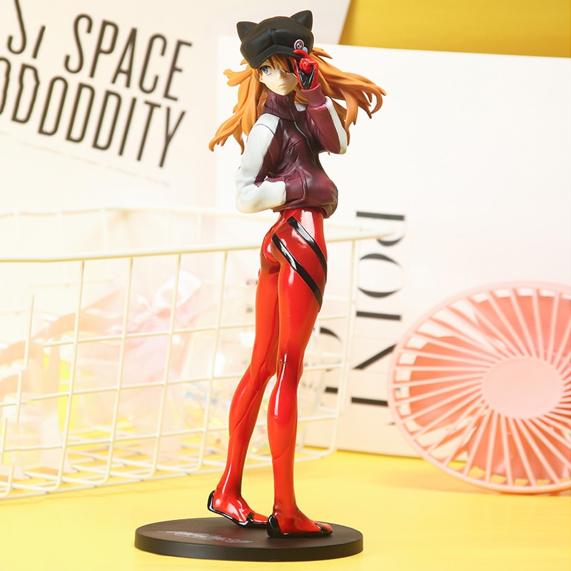 24CM Anime NEON GENESIS EVANGELION EVA Asuka Langley Soryu Cat ear cap Figure PVC Model Toys 1 - Evangelion Merch