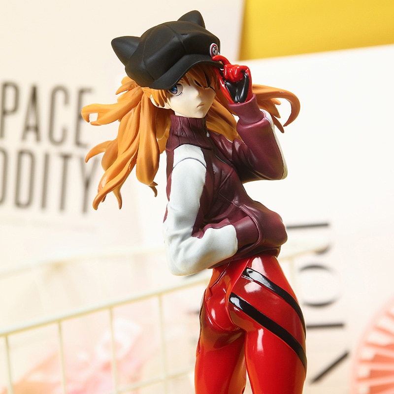 24CM Anime NEON GENESIS EVANGELION EVA Asuka Langley Soryu Cat ear cap Figure PVC Model Toys 2 - Evangelion Merch