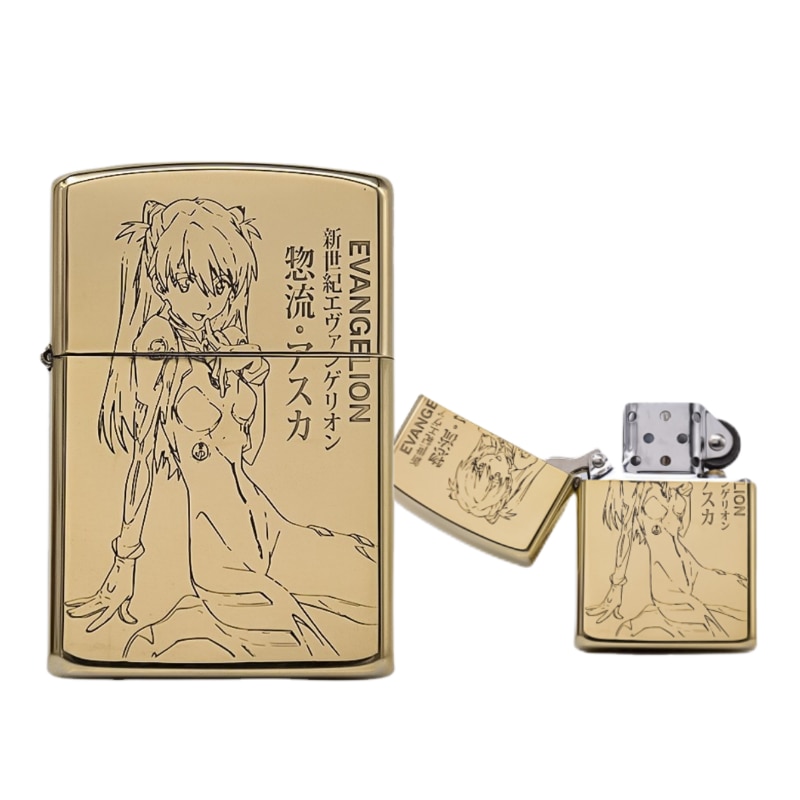 Bandai Cartoon Anime Cigarette Lighter Brass Evangelion Asuka Pure Copper Carved Creative Kerosene Lighter New Holiday - Evangelion Merch